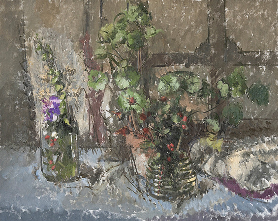 69.Still life of geraniums and rosehips