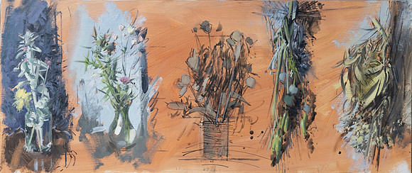 113.Five still lifes, seed pods and thistles